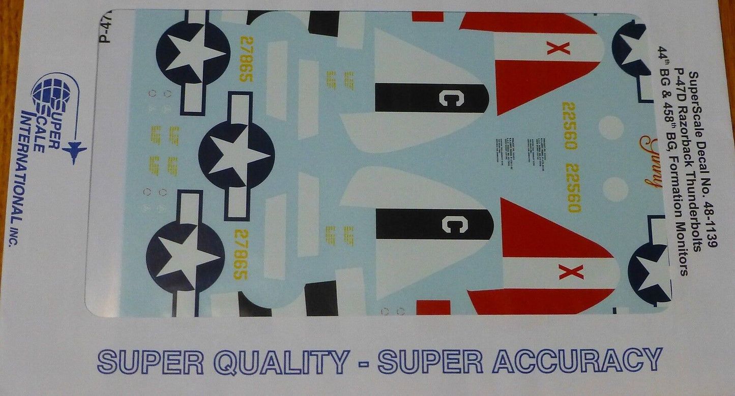Microscale Decal 1:48 Scale #48-1139 / P-47D Razorback Thunderbolts: 44th BG &