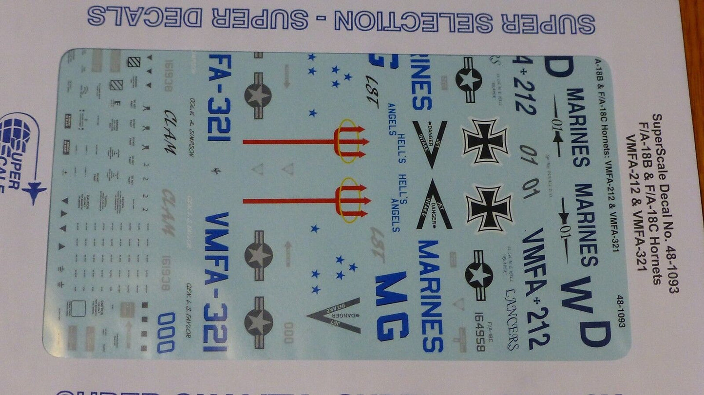 Microscale Decal 1:48 Scale #48-1093 / F/A-18B & F/A-18C Hornets: VMFA-212 & VM