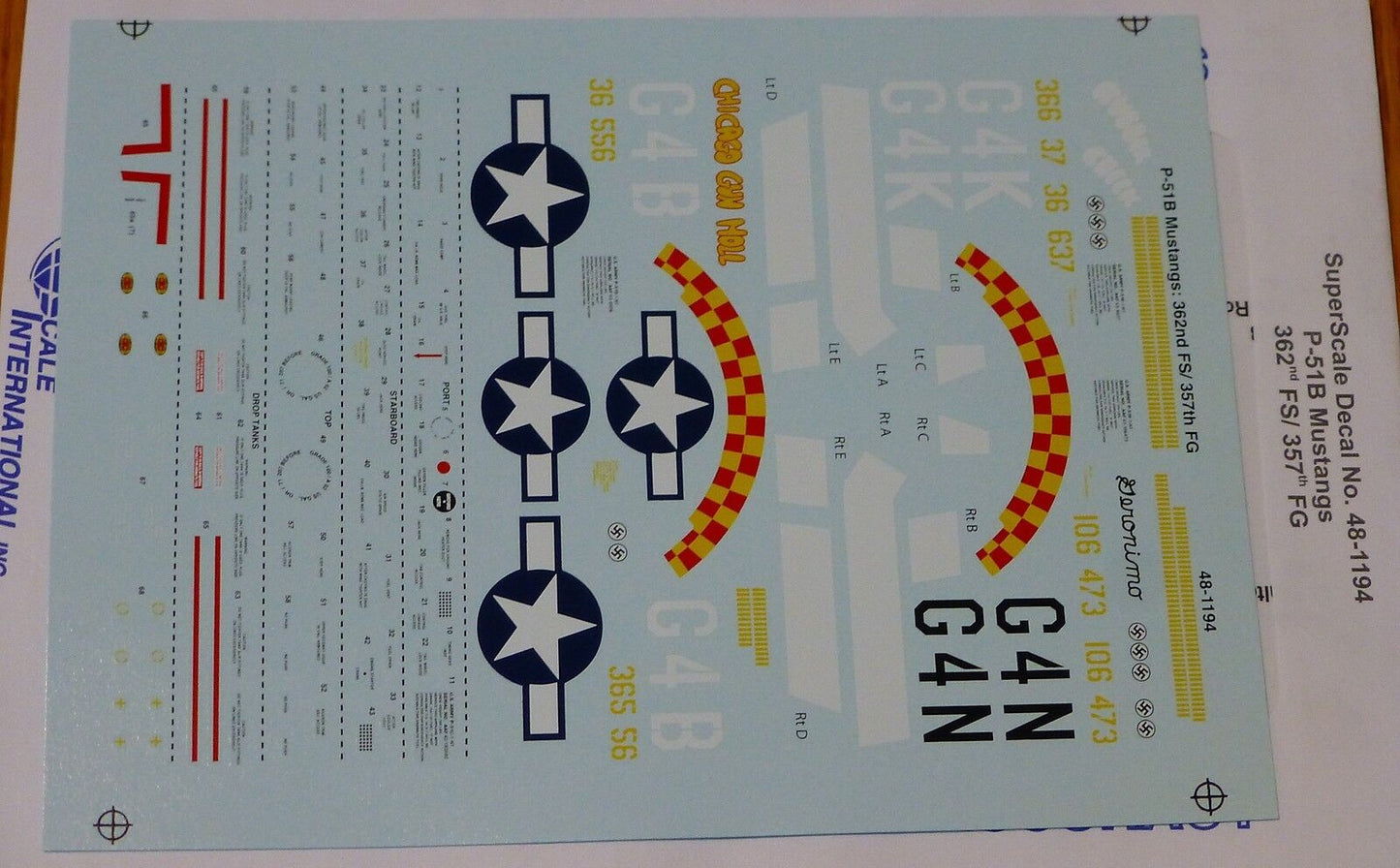 Microscale Decal 1:48 Scale #48-1194 / P-51B Mustangs: 362nd FS/ 357th FG