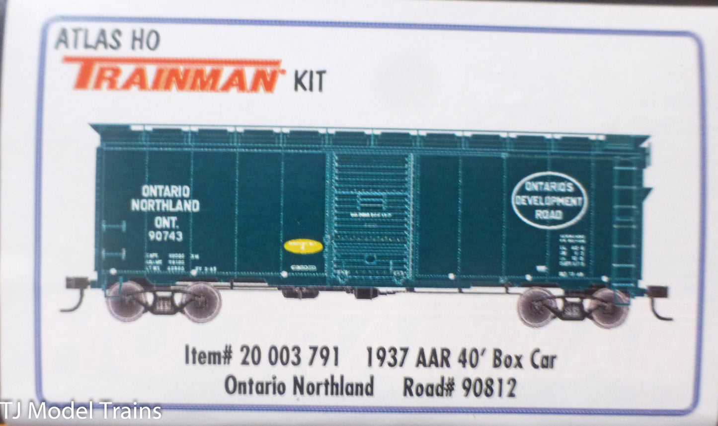 Atlas HO #20003791 (Rd #90812) (Trainman 1937 AAR 40' Boxcar Kit) Ontario Northl