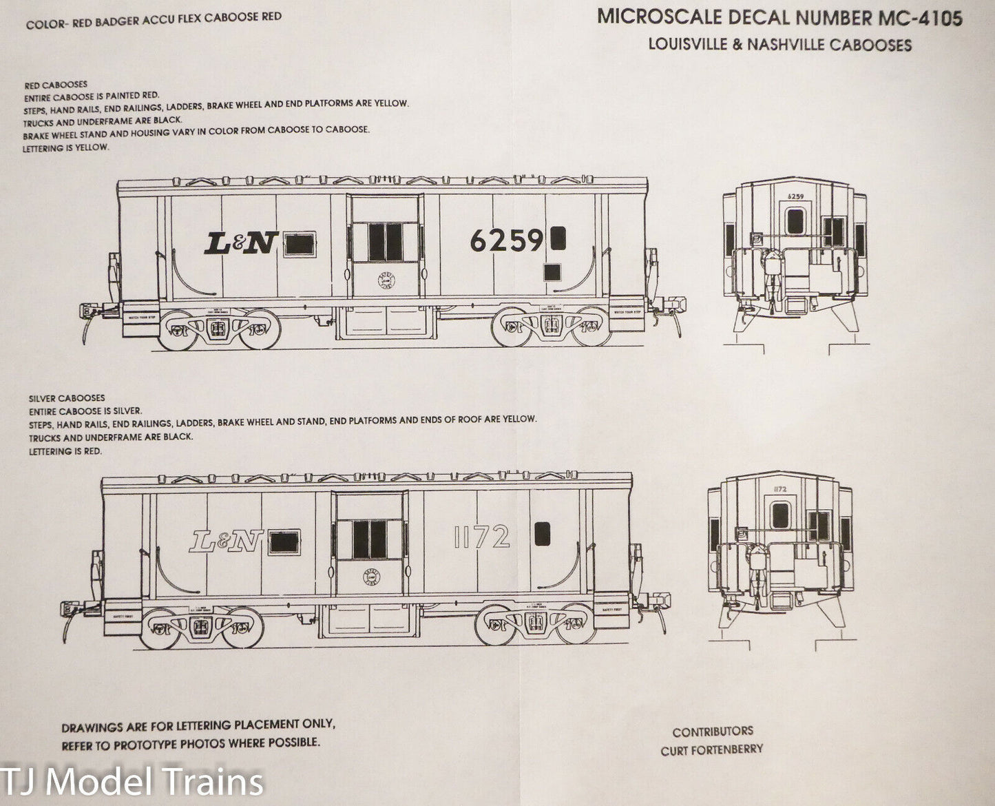 Microscale N #60-4105 Louisville & Nashville Caboose (1963-1980) Decal Sheet