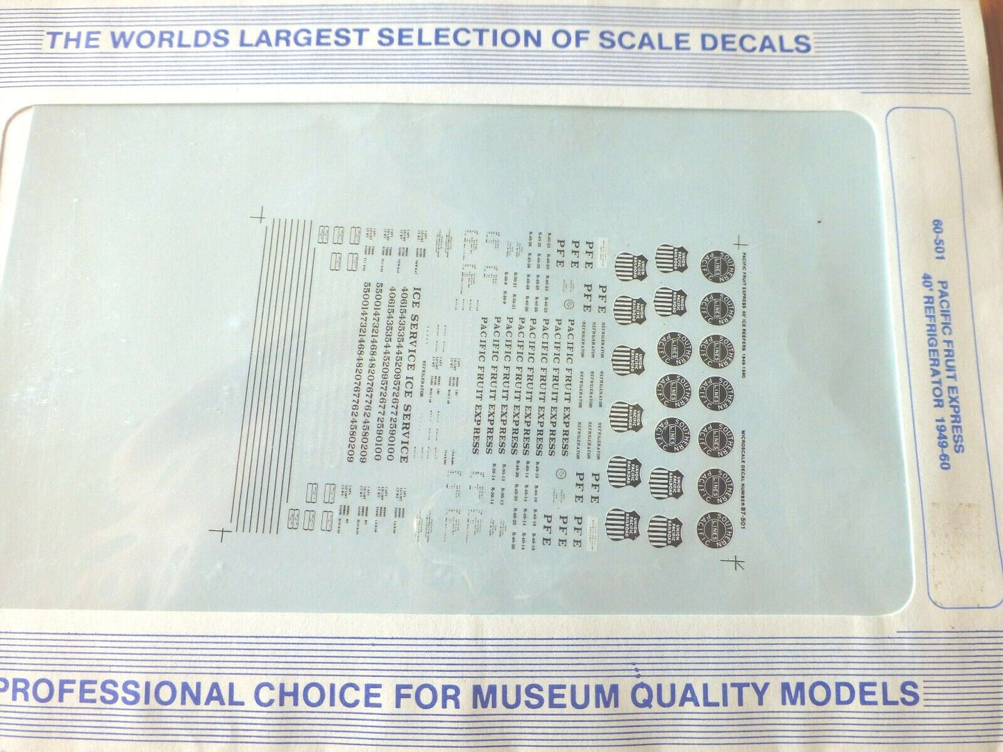 Microscale Decal N #60-501 PFE-Refrigerator Car-Ice-40'-1950-1960