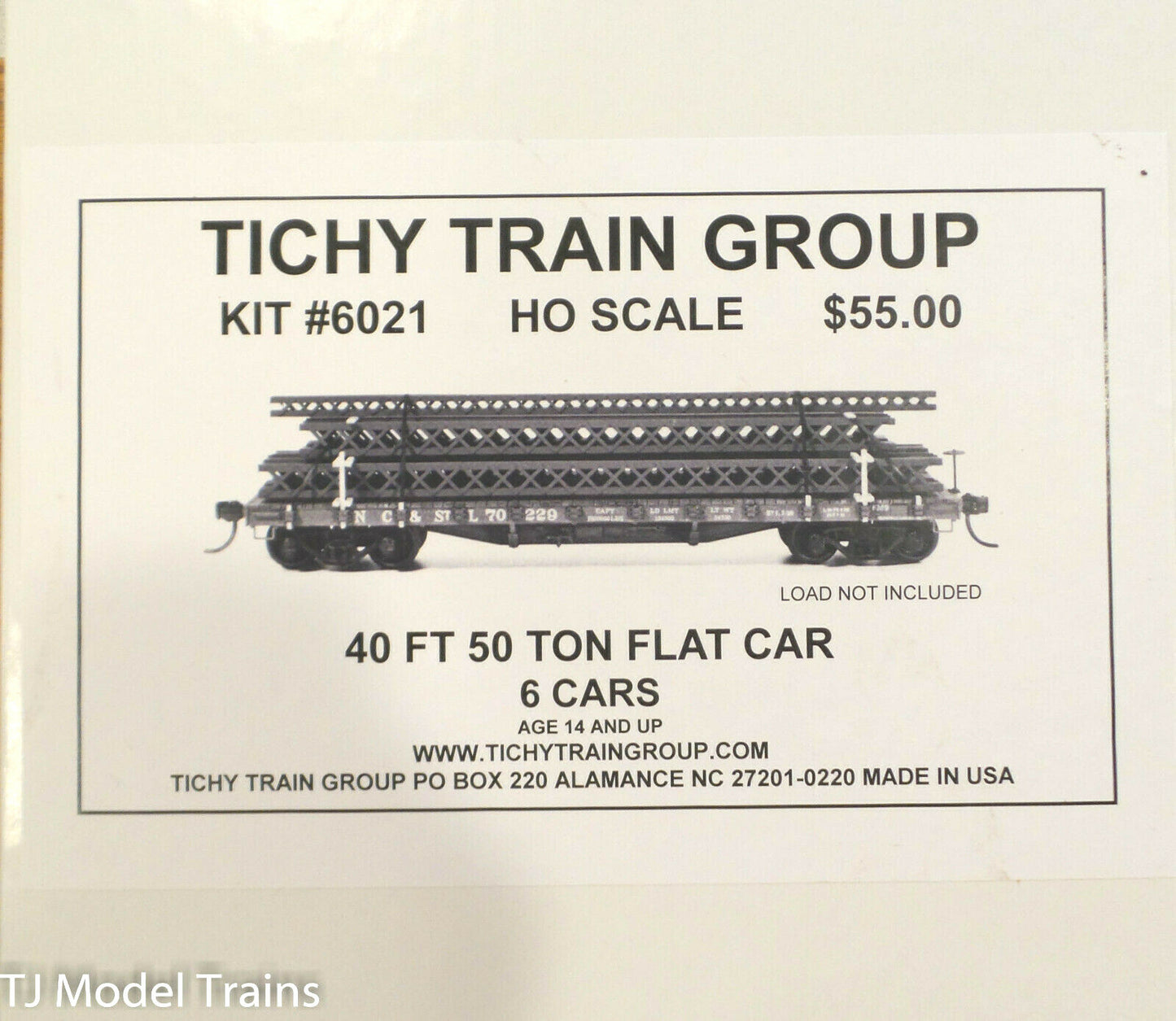 Tichy Train Group HO #6021 Flat car, 40 ft, 50 ton; ( Pack of 6 Cars) Plastic
