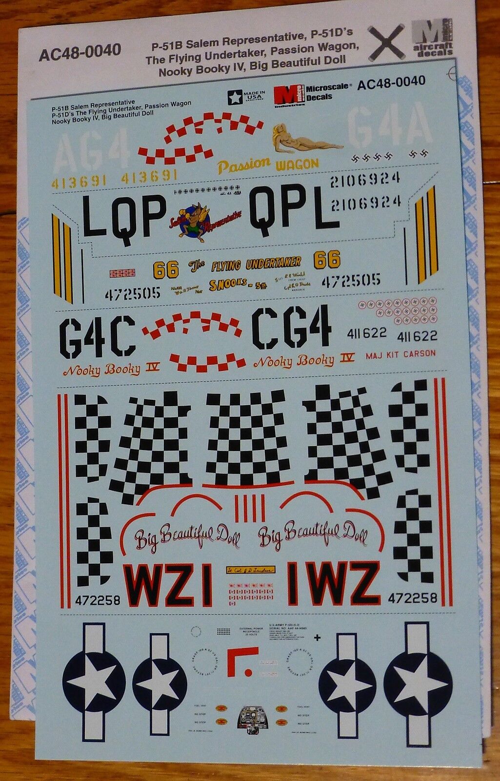 Microscale Decal #AC48-0040 P-51B Salem Representative, P-51D's Undertake, Passi