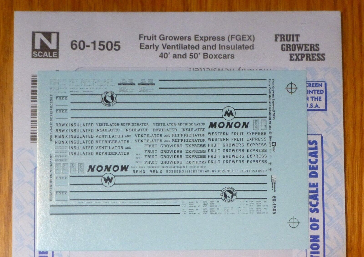 Microscale Decal N #60-1505 Fruit Growers Express (FGEX) Early Ventilated & Insu
