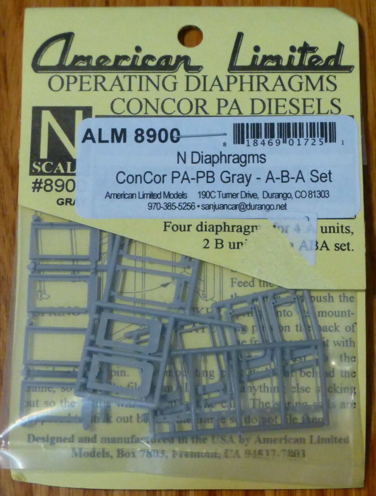 American Ltd. N Scale #8900 Diaphragms for ConCor Alco PA & PB Locos; A-B-A Set