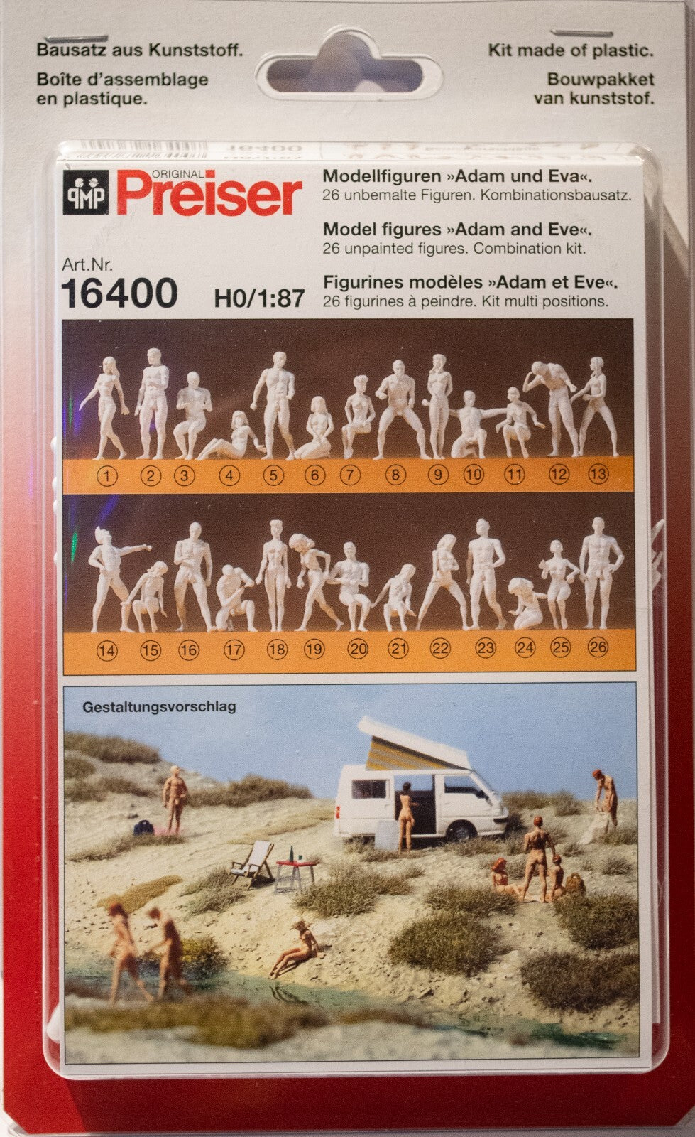 Preiser #16400 Unpainted Figure Set -- Adam & Eve Combination Kit pkg(26)