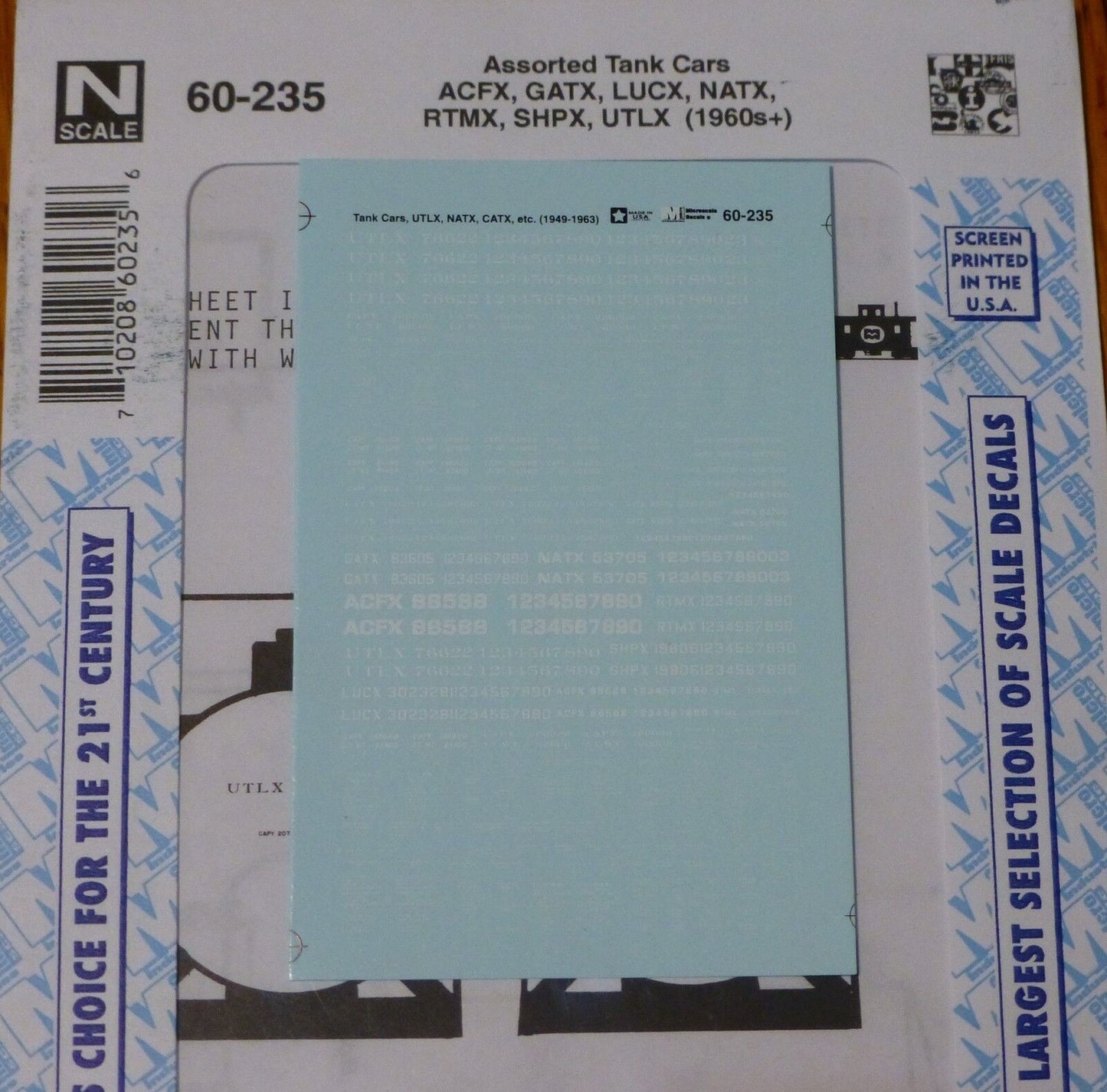 Microscale Decal N #60-235 Asst Freight Tank Car - White Lettering - GATX,UTLX,N