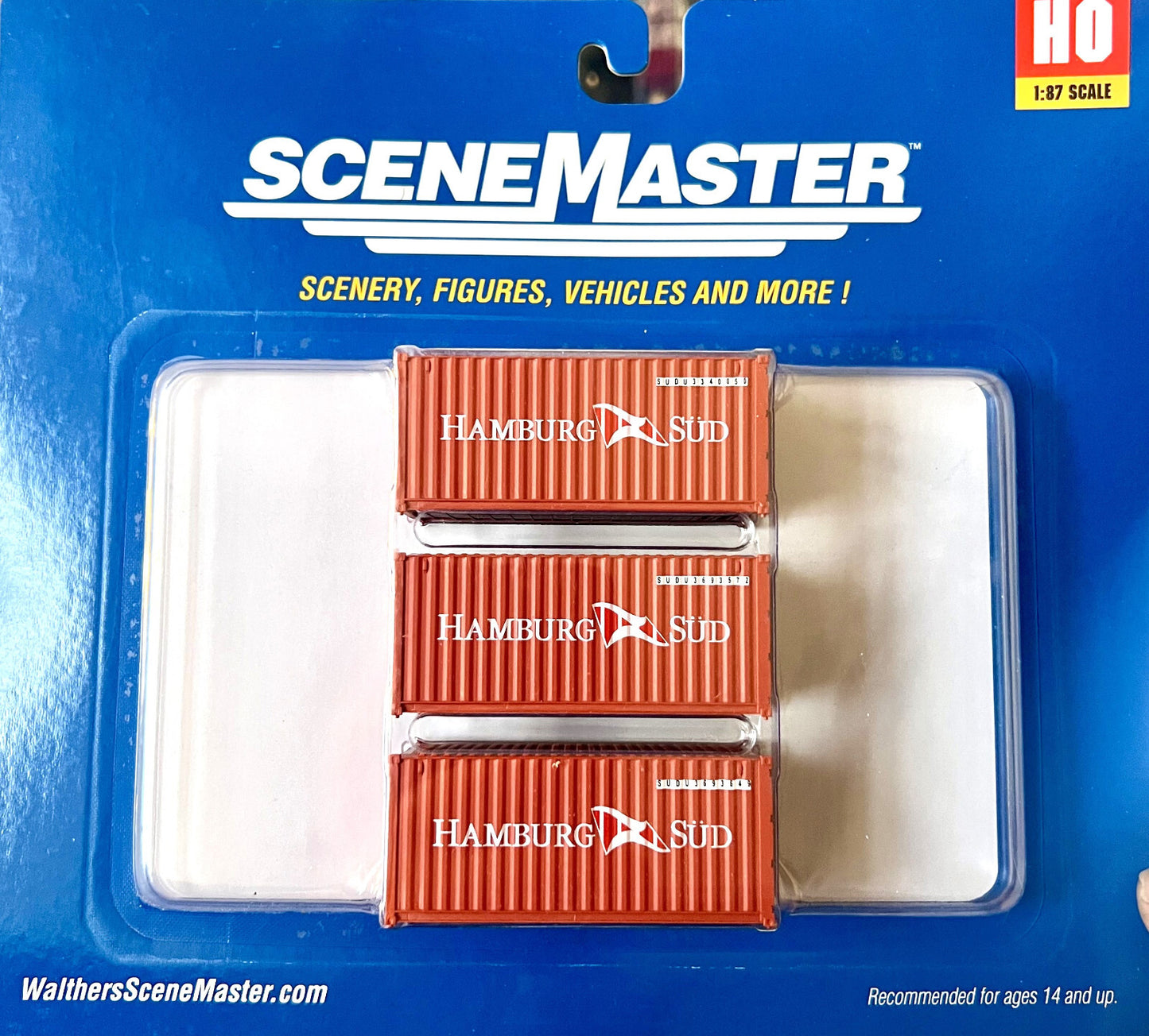 Walthers HO #949-18052 Fully Corrugated 20' Container - 3-Pack -- Hamburg Sud