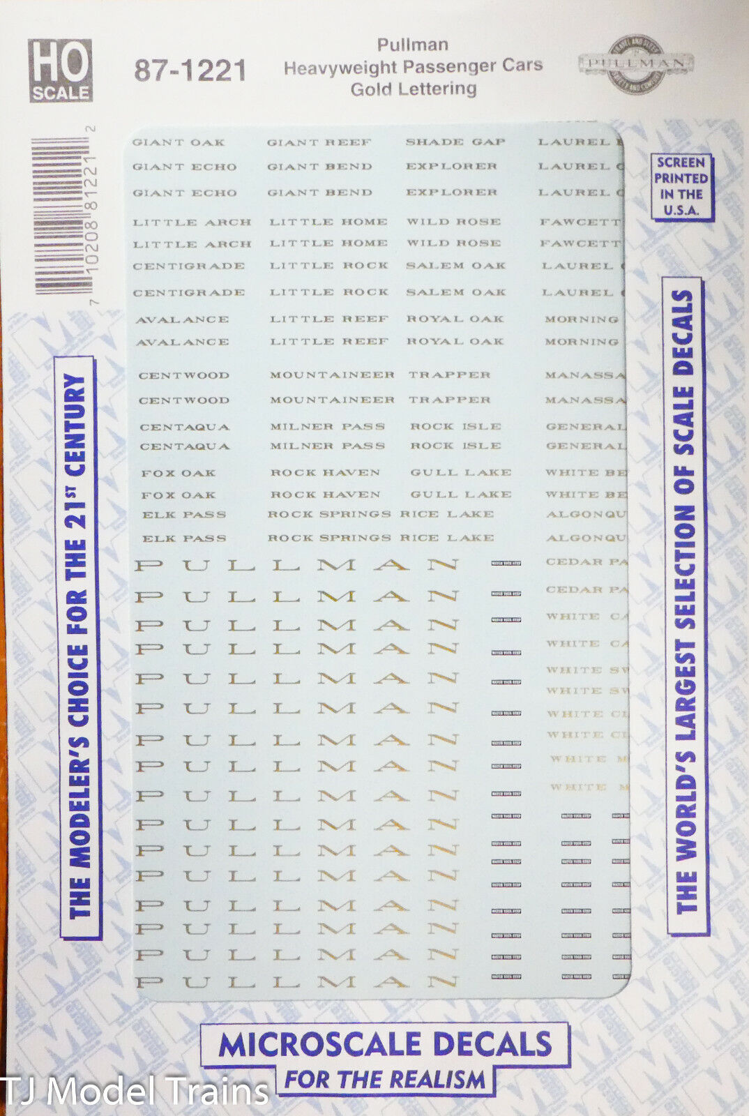 Microscale HO #87-1221 Pullman Heavyweight Pass. Cars Gold Lettering (Decal)