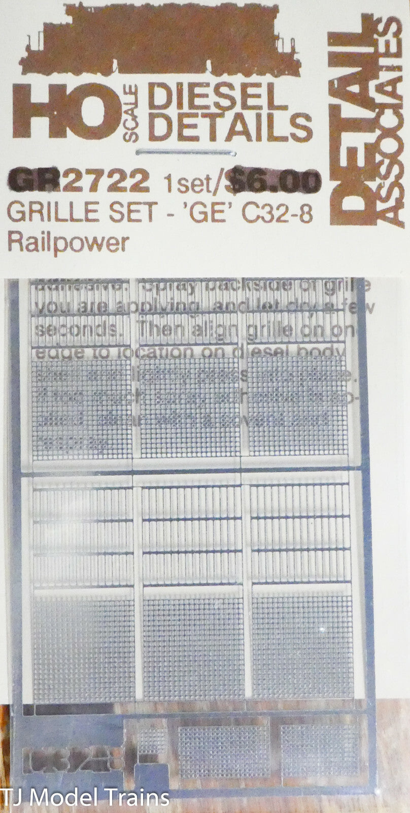 Detail Associates #2722 Grille Set 'GE' C32-8 Railpower (Metal)