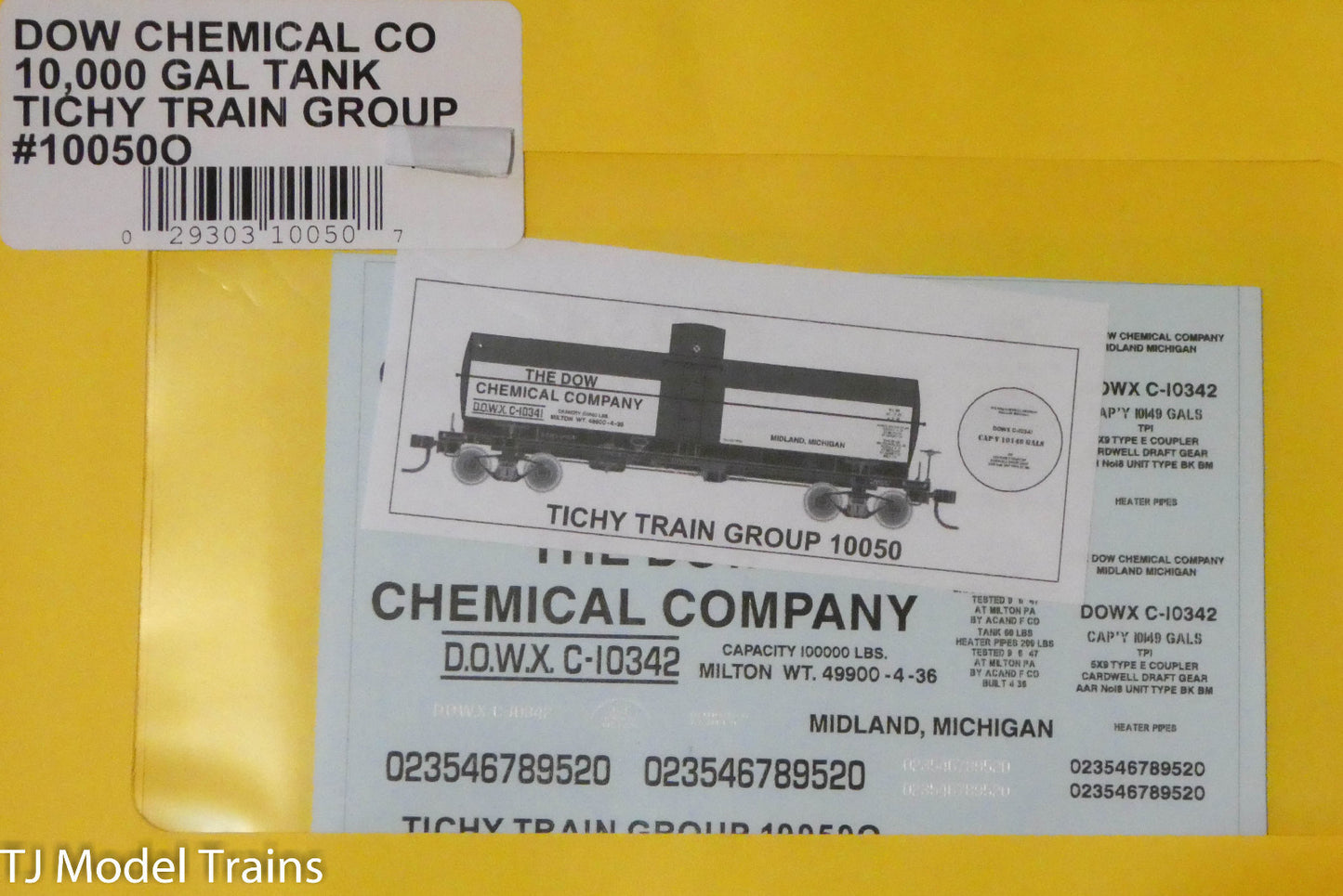 Tichy Train Group O #10050O DOW Chemical Co. 10,000 Gal Tank (Decal)