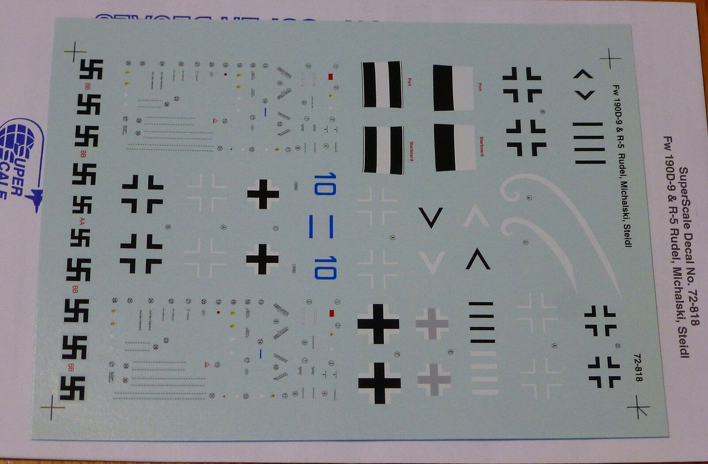 Microscale Decal 1:72 Scale #72-818 / Fw 109D-9 & R-5 Rudel, Michalski, Steidl