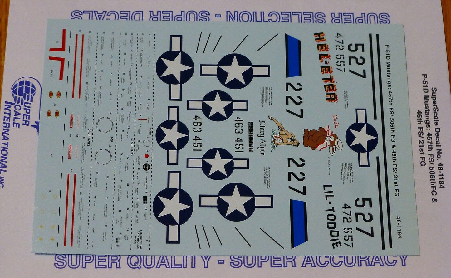 Microscale Decal 1:48 Scale #48-1184 / F-51D Mustangs: 457th FS/ 506th FG & 46th
