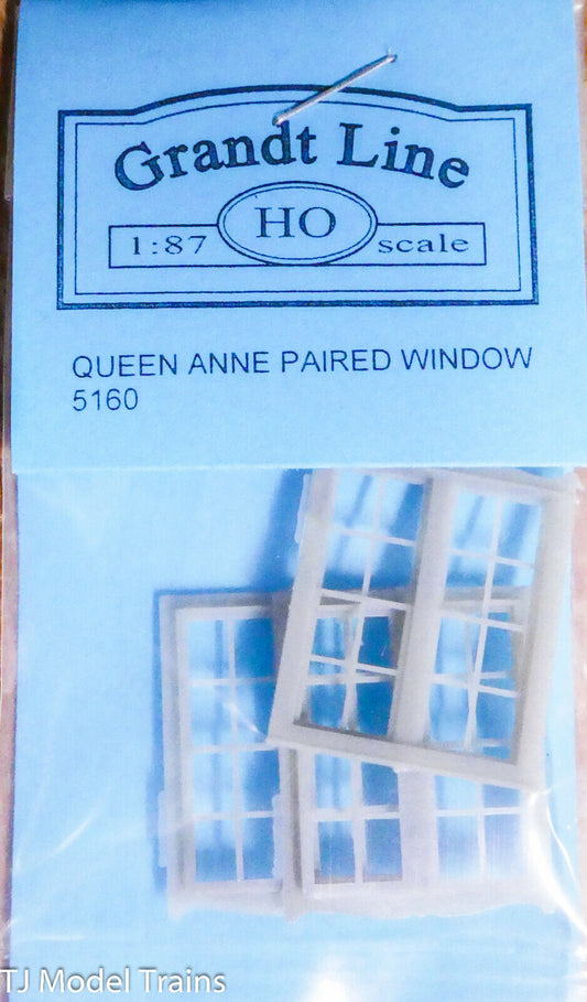 Grandt Line HO #5160 Queen Anne Paired Window (3) (Plastic) 1:87th Scale