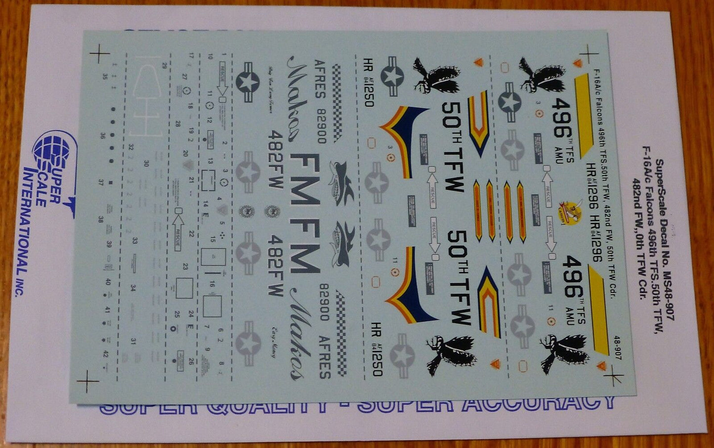 Microscale Decal 1:48 Scale #MS48-907 F-16A/C Falcons: 496th TFS. 50th TFW, 482