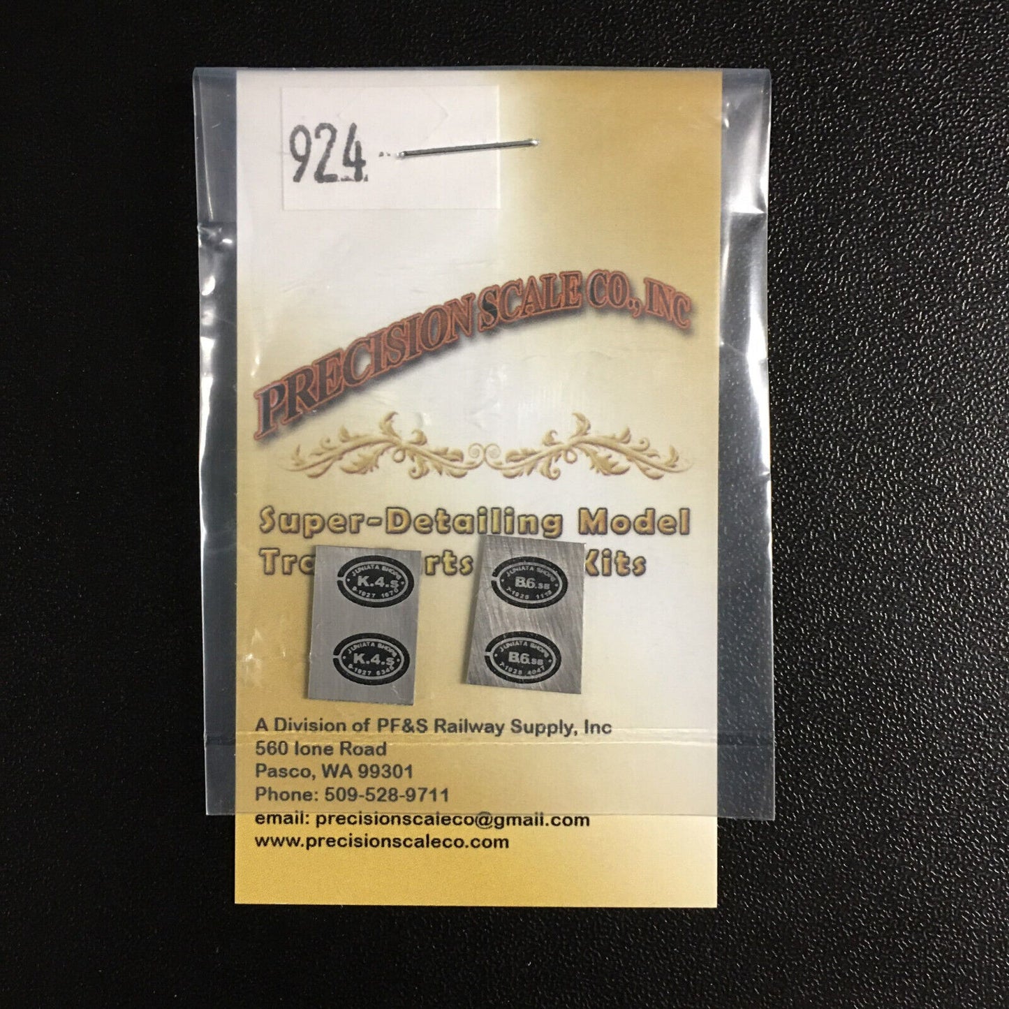 Precision Scale O #924 Builders Plates, PRR, (2) K 4 & (2) B6SB(Pkg of 4 Parts)