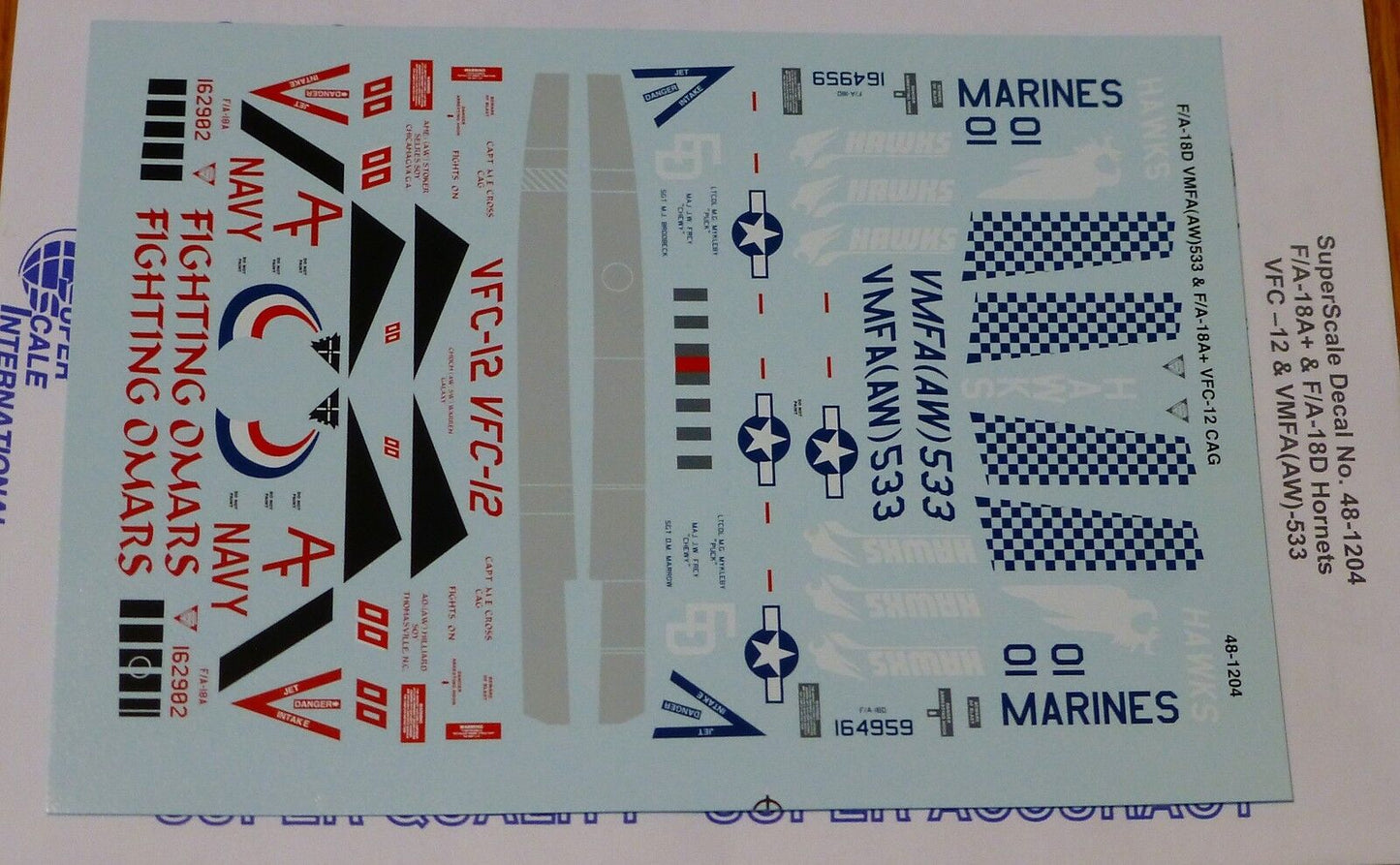 Microscale Decal 1:48 Scale #48-1204 / F/A-18D VMF A (AW) 533 & F/A-18A+ VFC-12