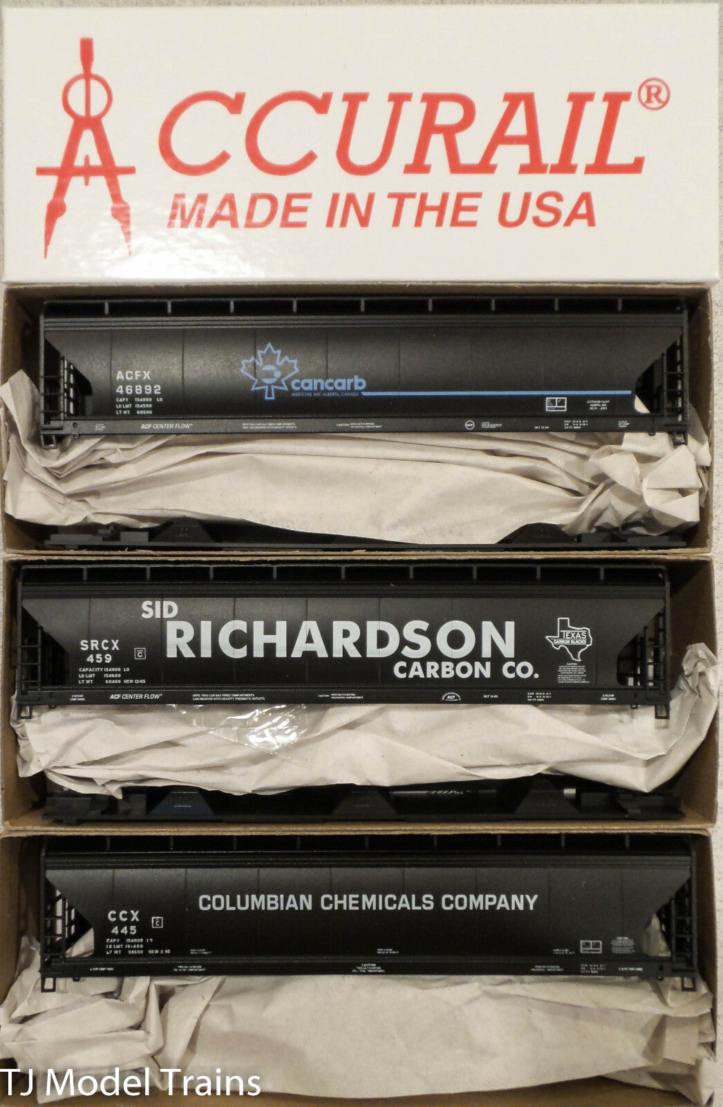 Accurail HO #8116 ACF 47' 3-Bay Hopper (3-pack) Cancabs,Sid Richardson,Columbian
