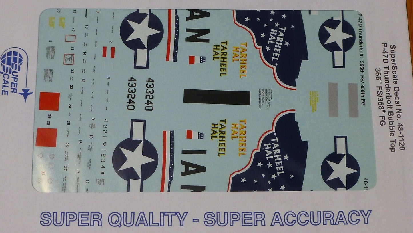 Microscale Decal 1:48 Scale #48-1120 / P-47D Thunderbolt Bubble Top, 366th FS/