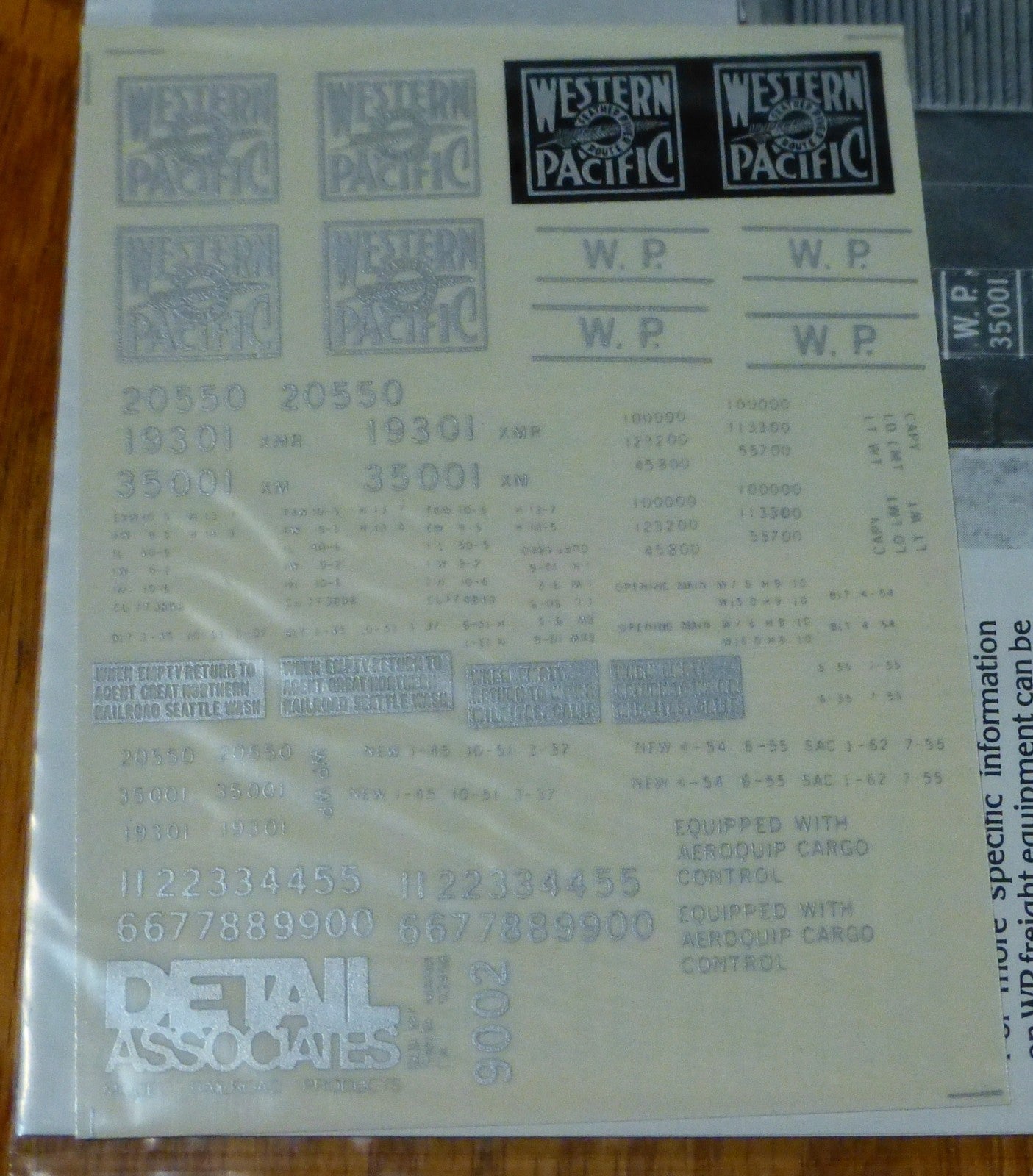 Detail Associates HO Decal Sheet #9002 Western Pacific Early 50's Silver 40' or