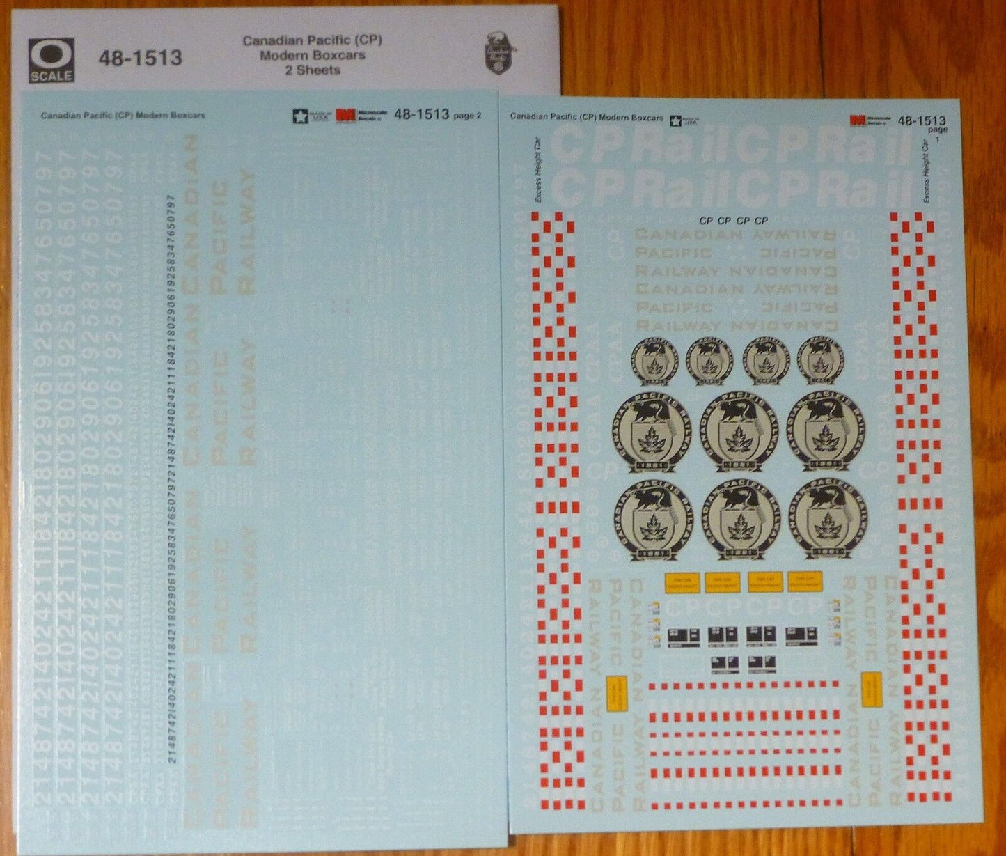 Microscale Decal O #48-1513 Canadian Pacific (CP) Modern Boxcars (2 Sheets)