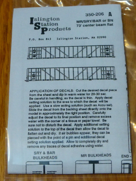 Islington Station Products HO #350-206A MR/SRY/BAR or BN 73' Center Beam Flat