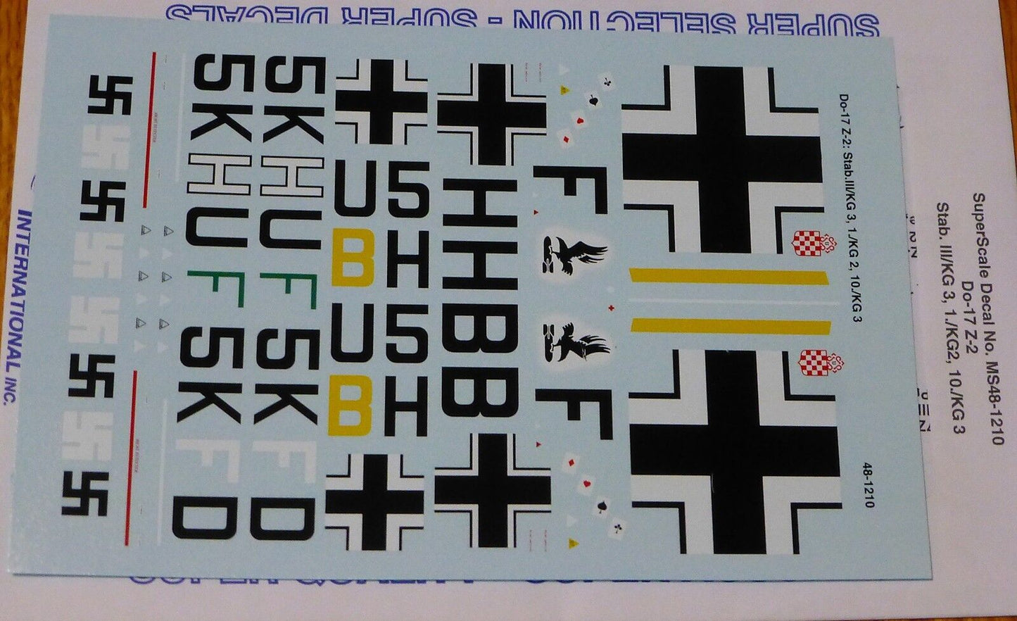 Microscale Decal 1:48 Scale #MS48-1210 Doriner Do-17Z-2, Stab.III/KG 3, 1.KG 2,
