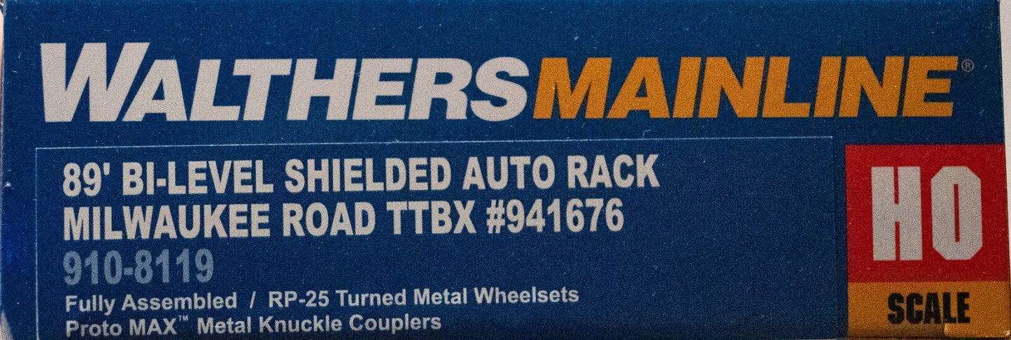 Walthers HO #910-8119 89' Flatcar w/Bi-Level Shielded Auto Rack - Ready to Run -