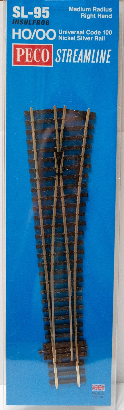 Peco #SL-95 Code 100 Medium Radius Turnout - Streamline -- Right Hand, Insulfrog