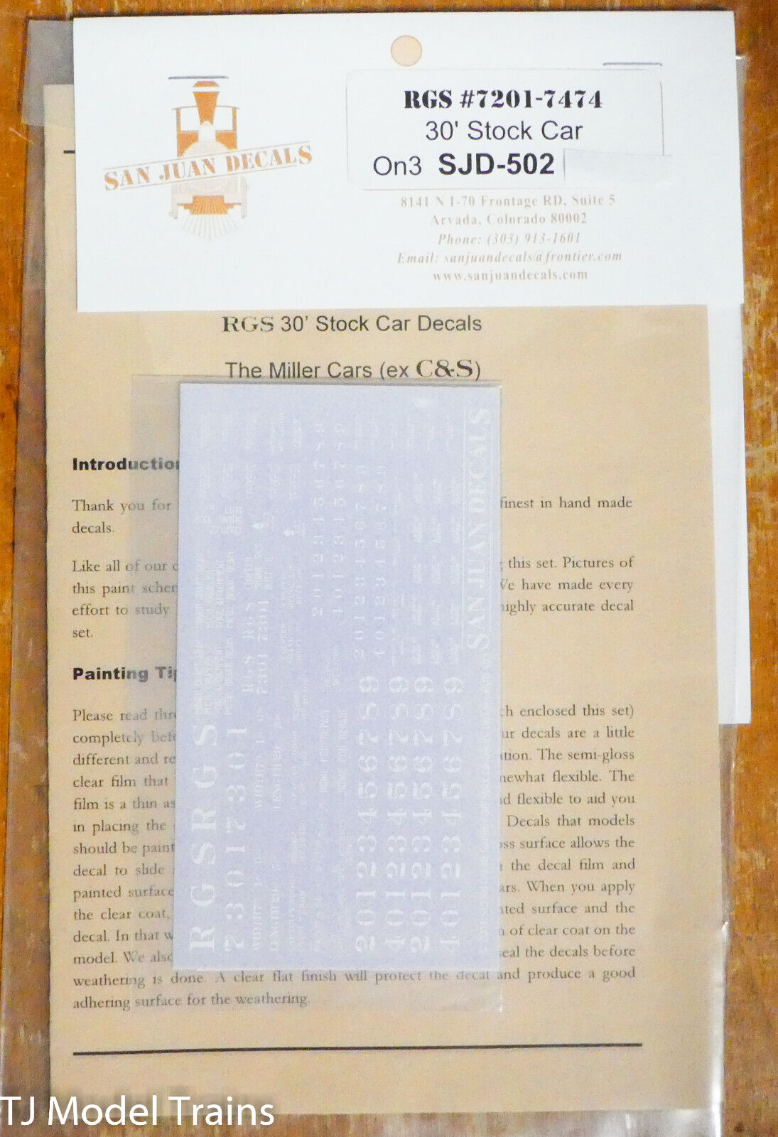 San Juan Decals On3 #SJD-502 RGS 30' Stock Car (RGS #7201-7474) Decal