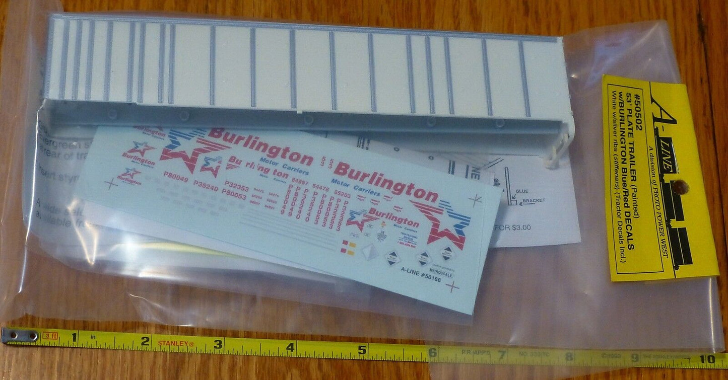 A-Line HO #50502 (53' Plate Trailer) Painted w/Burlington w/Silver Ribs &