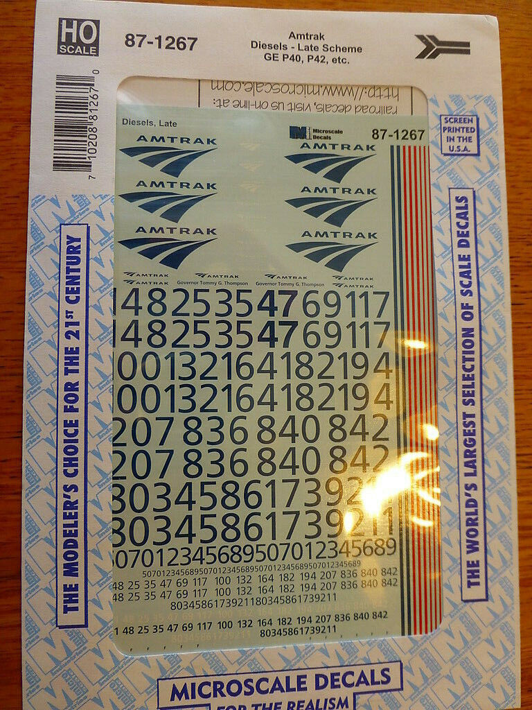 Microscale HO #87-1267 Amtrak - Diesels, GE P40/42 Late Scheme (Water SlideDecal