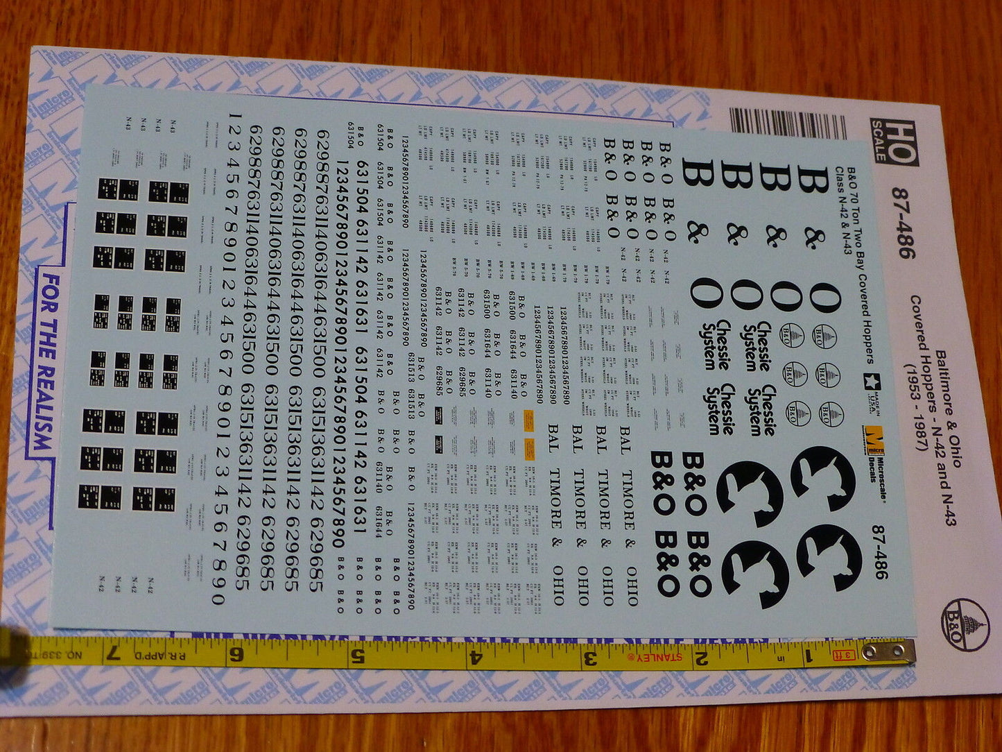 Microscale Decal HO #87-486 Baltimore & Ohio Cov'd Hoppers N-42 & N-43 (1953-87)