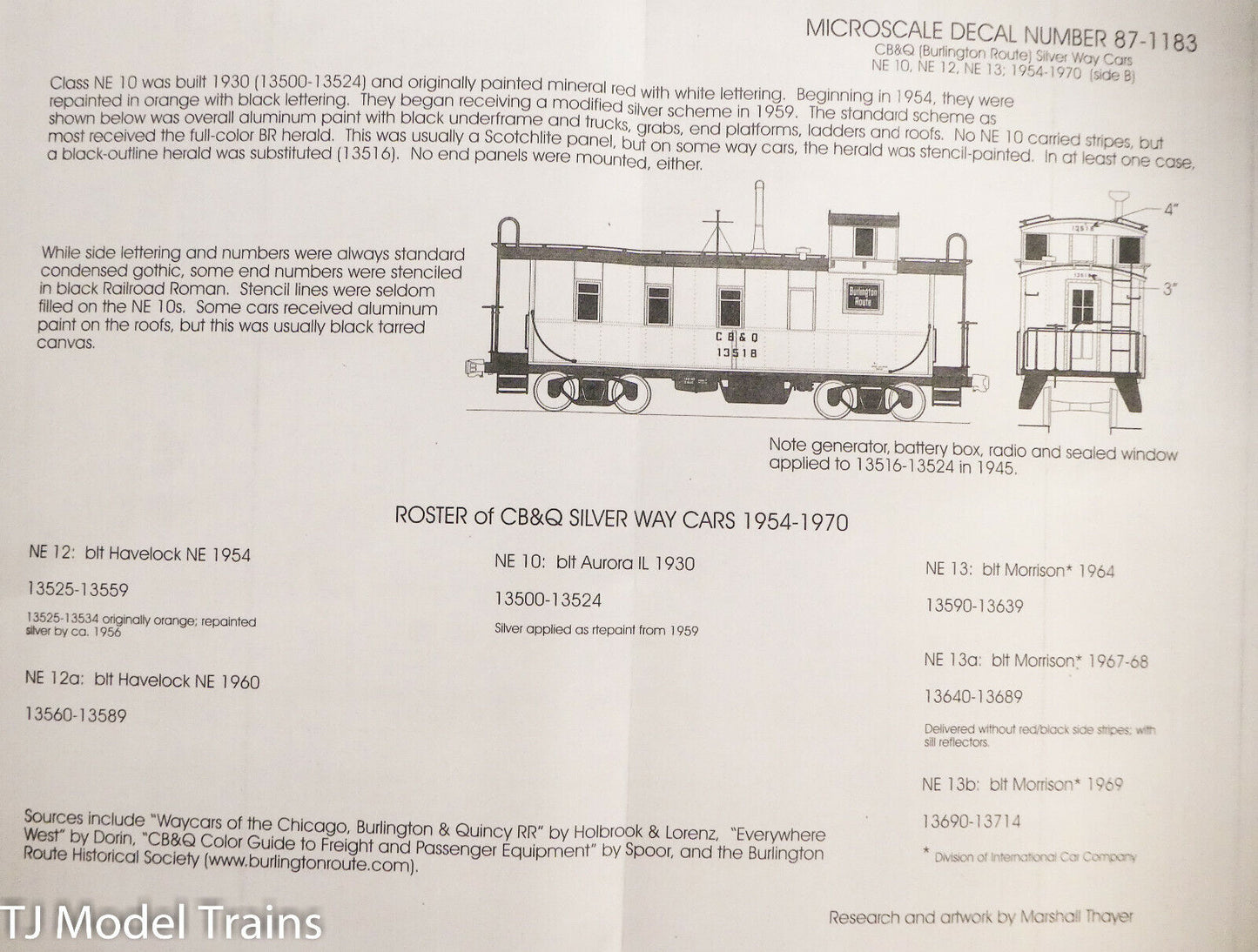 Microscale N #60-1183 Chicago Burlinton & Quincy / Way Cars (Caboose) NE 10,