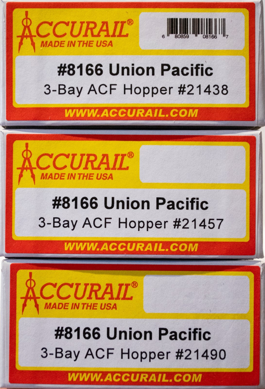 Accurail HO #8166 (3Pack) ACF 47' 3-Bay Center-Flow Covered Hopper 3-Pack - Kit