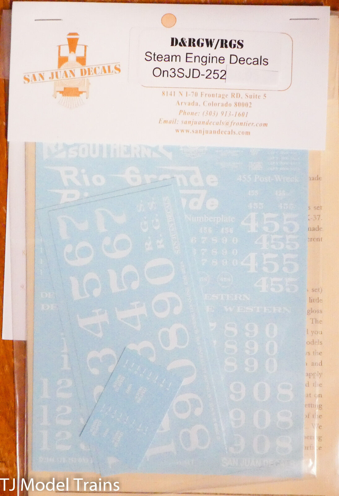 San Juan Decals On3 #SJD-252 Steam Engine Decals (D&RGW/RGS) Decal