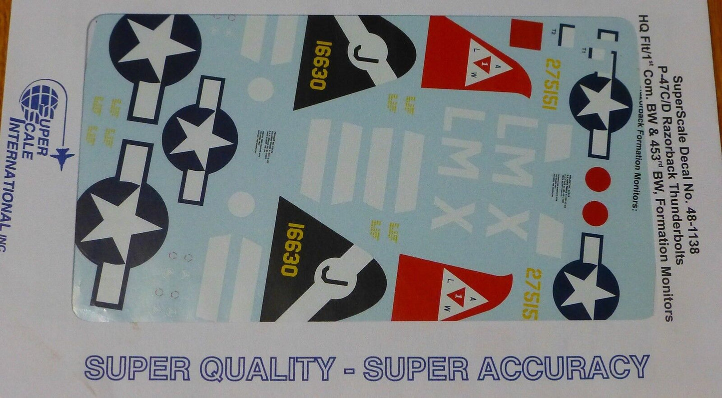 Microscale Decal 1:48 Scale #48-1138 / P-47 C/D Razorback Tunderbolts: HQ Flt/
