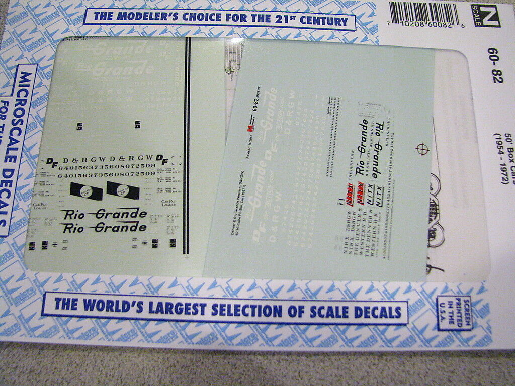 Microscale Decal #60-82 D&RGW 50' Boxcar Decals (NEW)