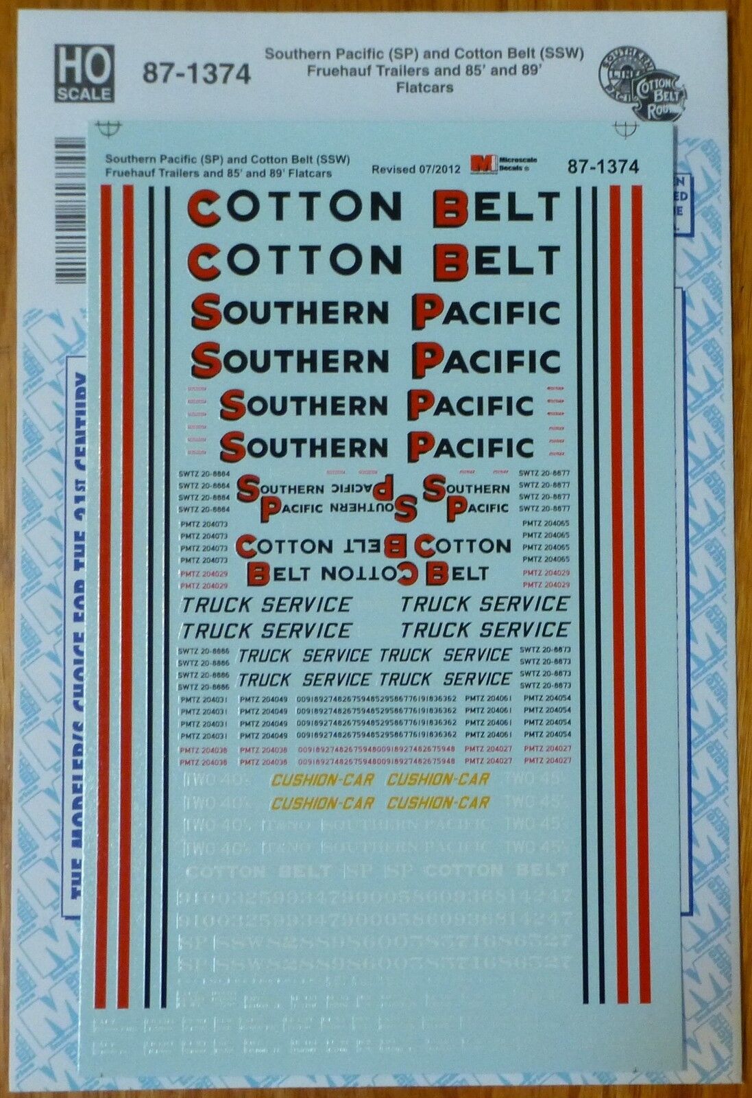 Microscale Decal HO #87-1374 Southern Pacific/Cotton Belt (for:Fruehauf Trailers