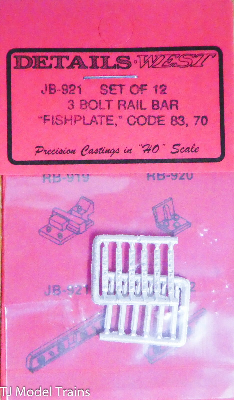 Details West HO #921 (3 Bolt Rail Bar "Fishplate" Code 83,70 (White Metal)