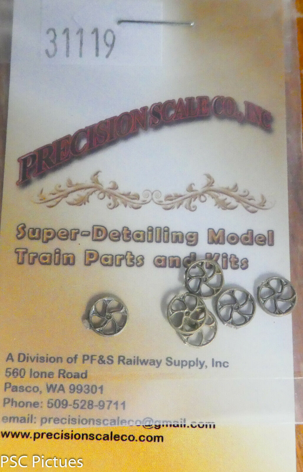 Precision Scale HO #31119 Brake Wheels, 5-Spoke, 21" (1:87th Scale) Brass