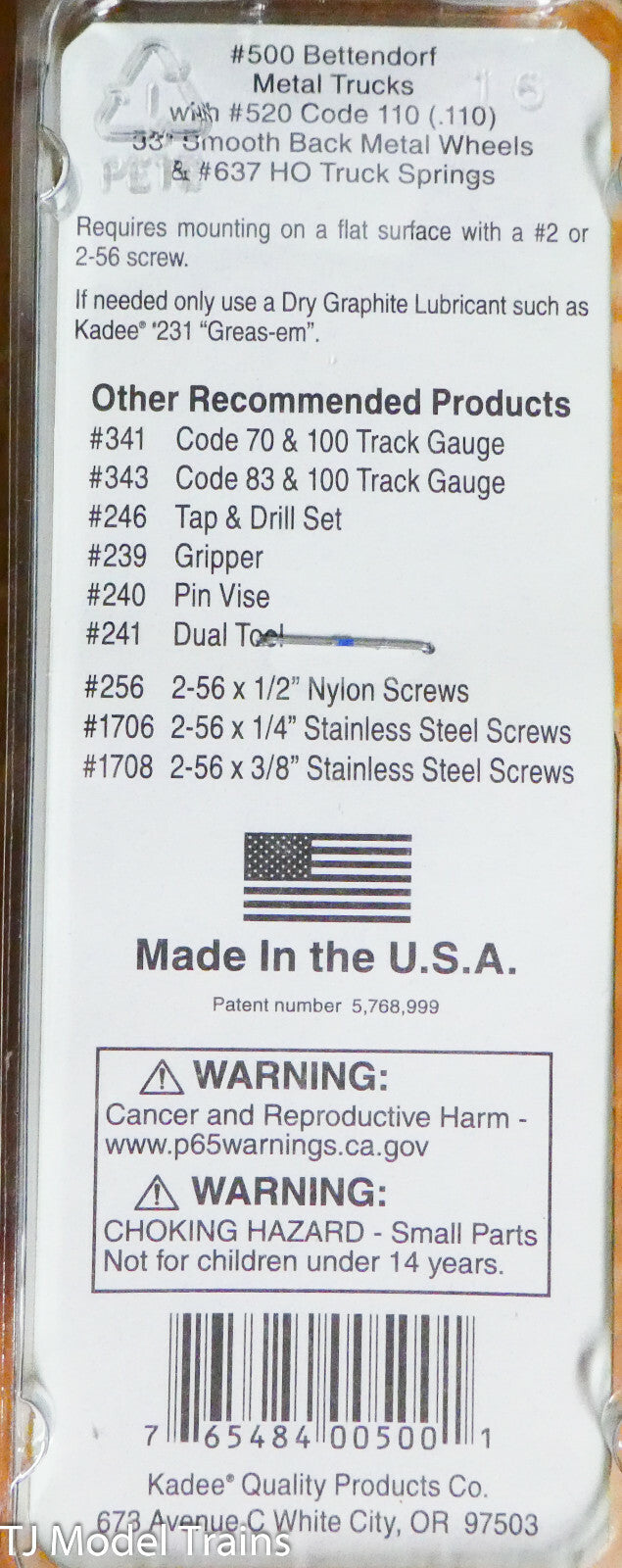 Kadee #500 Bettendorf 50-Ton Fully Sprung Metal Trucks -- Code 110 (.110") 33"
