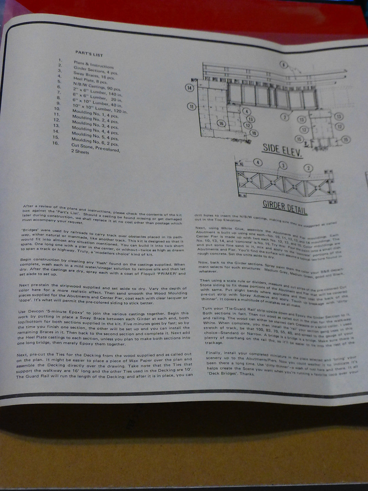 Scale Structures Ltd. #1144 Deck Bridge pkg(2) Kit (Unpainted) Each 3-1/2" Long
