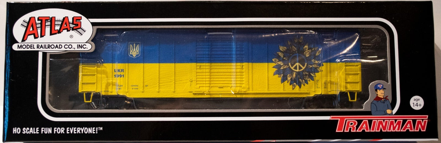Atlas HO #20006959 50' 6" Boxcar - Ready to Run -- Ukraine UKR# 1991 (Peace Symb
