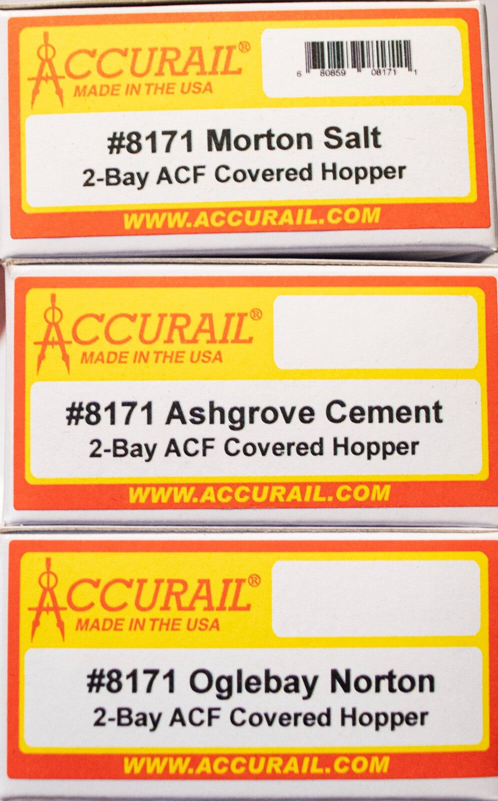 Accurail HO #8171 (3Pck) ACF 2-Bay Covered Hopper 3-Pack - Kit -- 1 Each: Morton