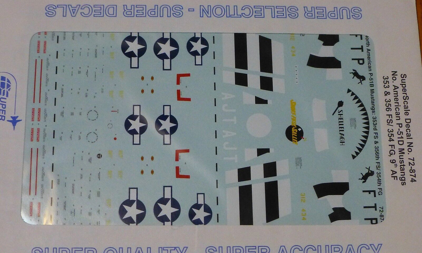 Microscale Decal 1:72 Scale #72-874 / North American P-51B Mustangs: 353rd FS &