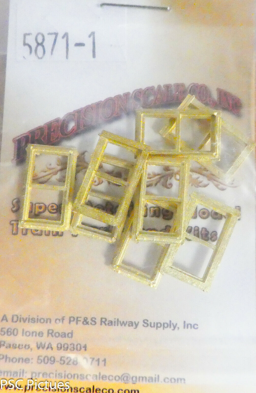 Precision Scale HO #5871.1 Windows, Double-Hung, 2-Pane w/Frame, 22"x42" (Brass)