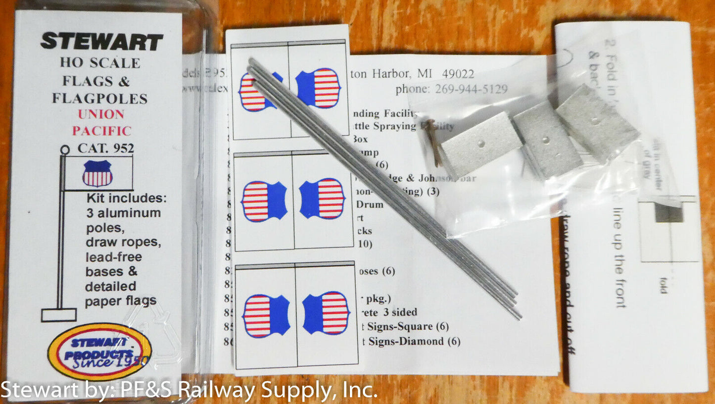Stewart HO Scale #952 Flag/Pole/Base Kit -- UP Flag (Kit) 1:87th Scale