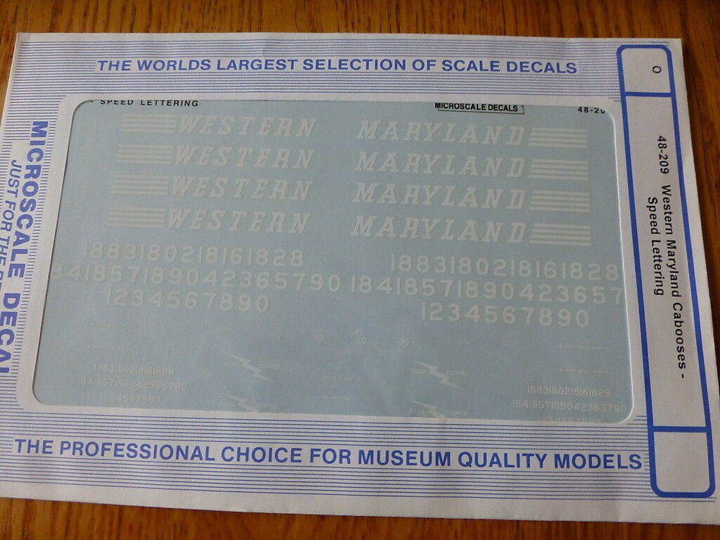 Microscale O #48-209 Western Maryland Cabooses-Speed Lettering (Decal Sheet)
